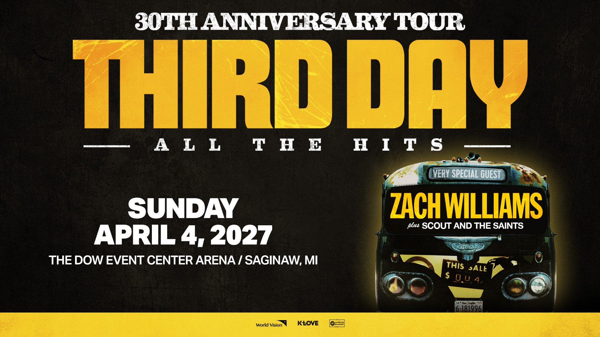 30th Anniversary Tour Third Day, April 4, 2027, Dow Event Center Arena, Saginaw, MI