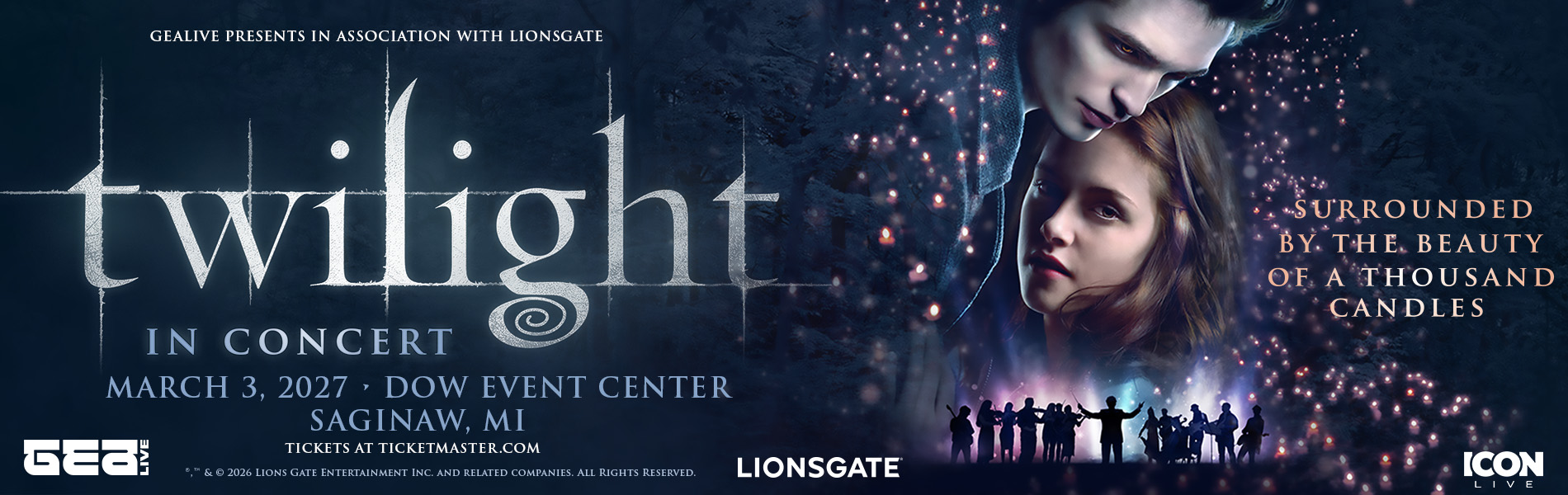 Twilight in Concert. The film with live band. March 3, 2027. Dow Event Center